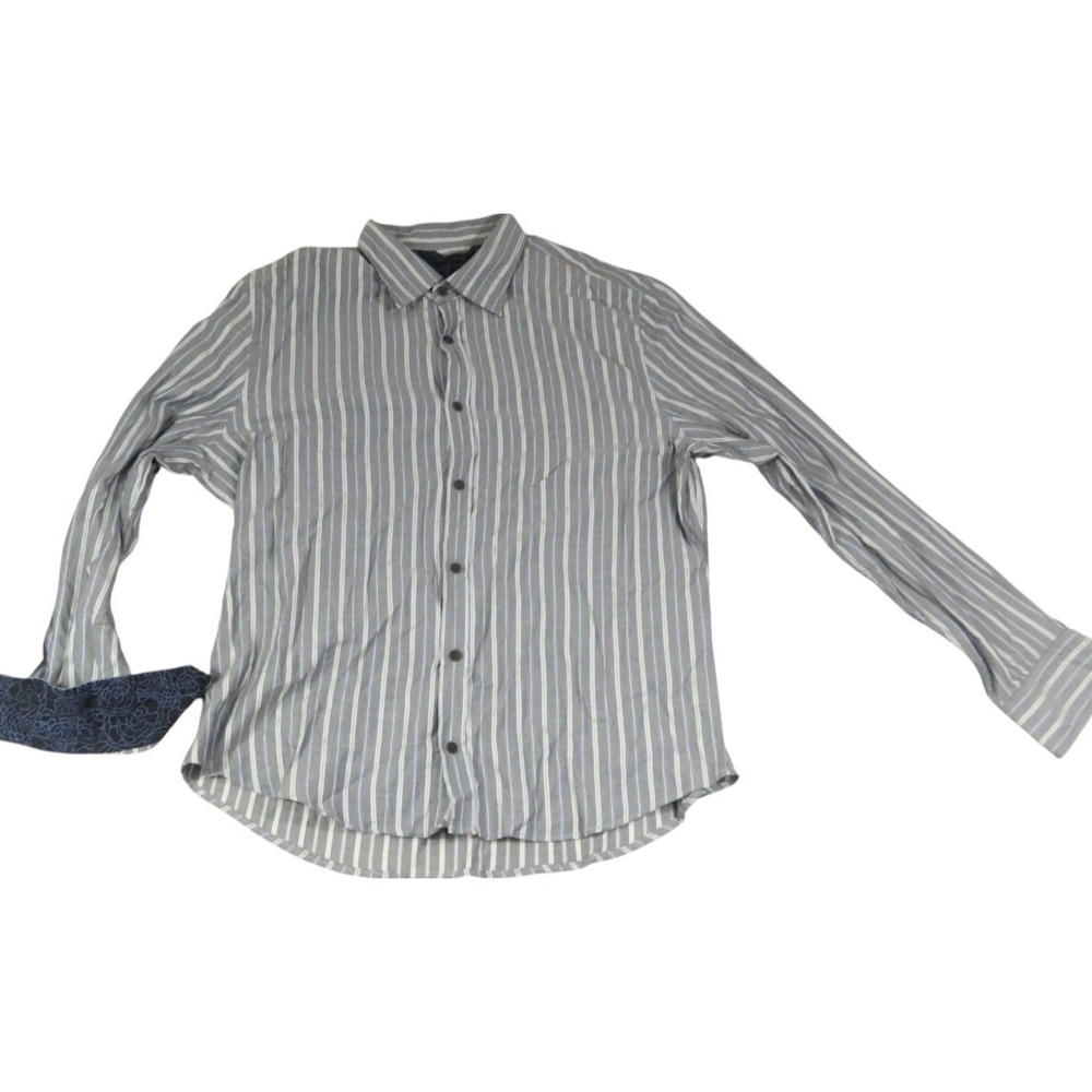 VTG 90's Express Shirt Men XL Gray Striped‎ Long Sleeve Flip Cuff Professional